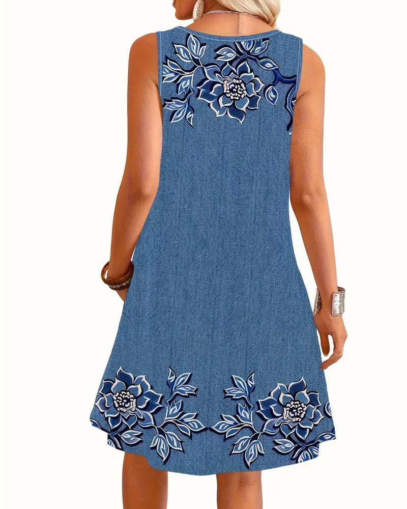 Sleeveless Imitation Denim Dress