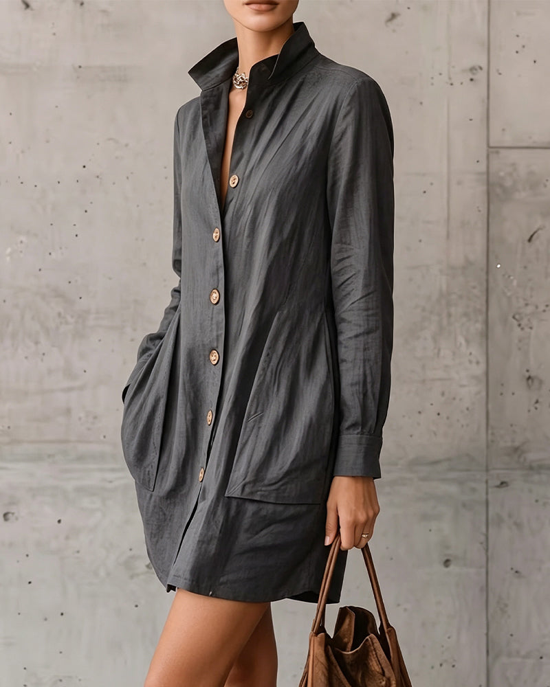 Lapel Button Pocket Dress