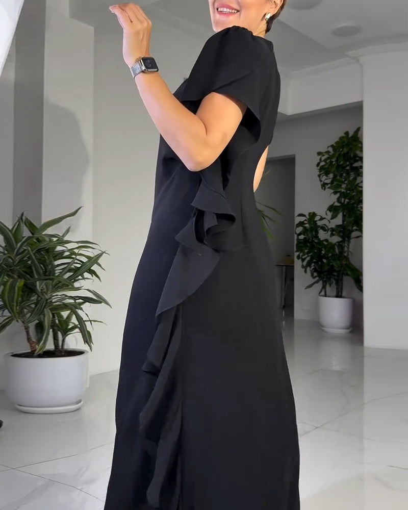 Solid Color Fashionable Ruffle Design Dress