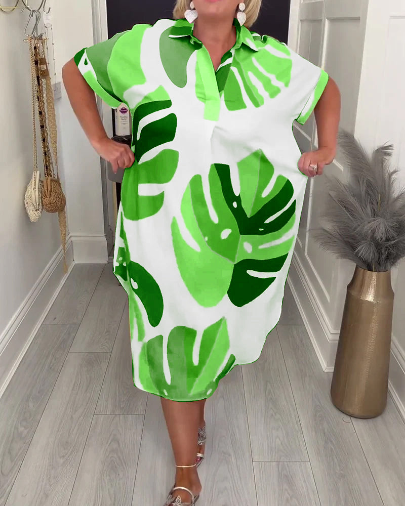 Lapel Loose Printed Shirt Dress