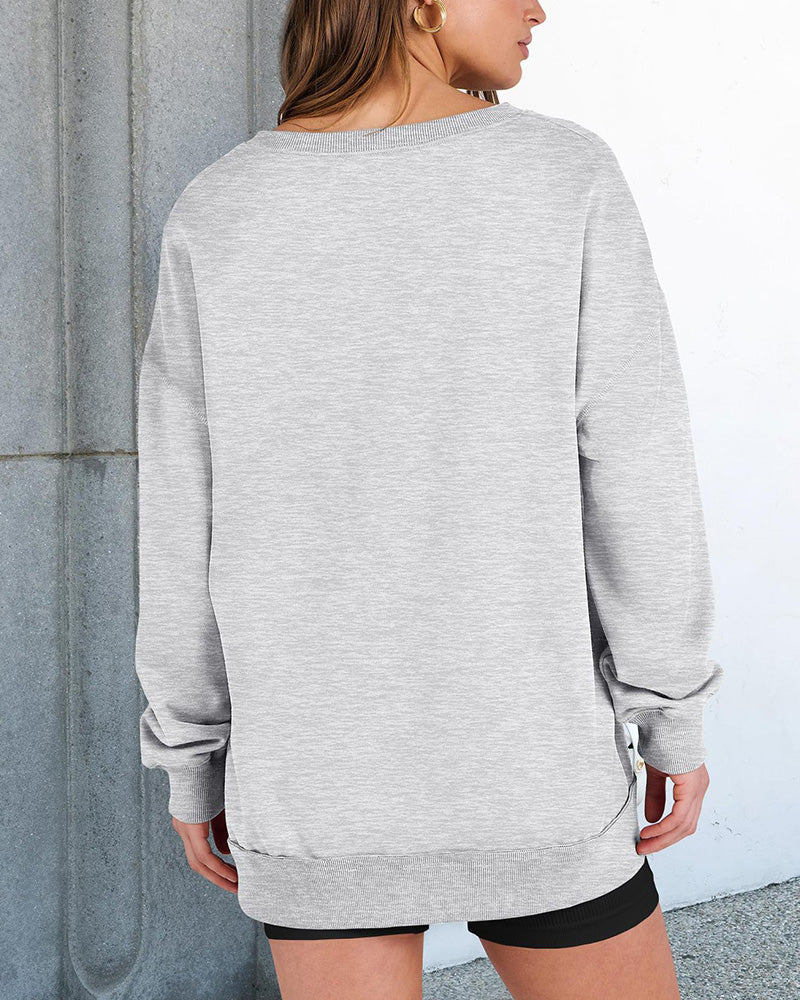 Small V-Neck Loose Casual Long Sleeve Sweatshirt