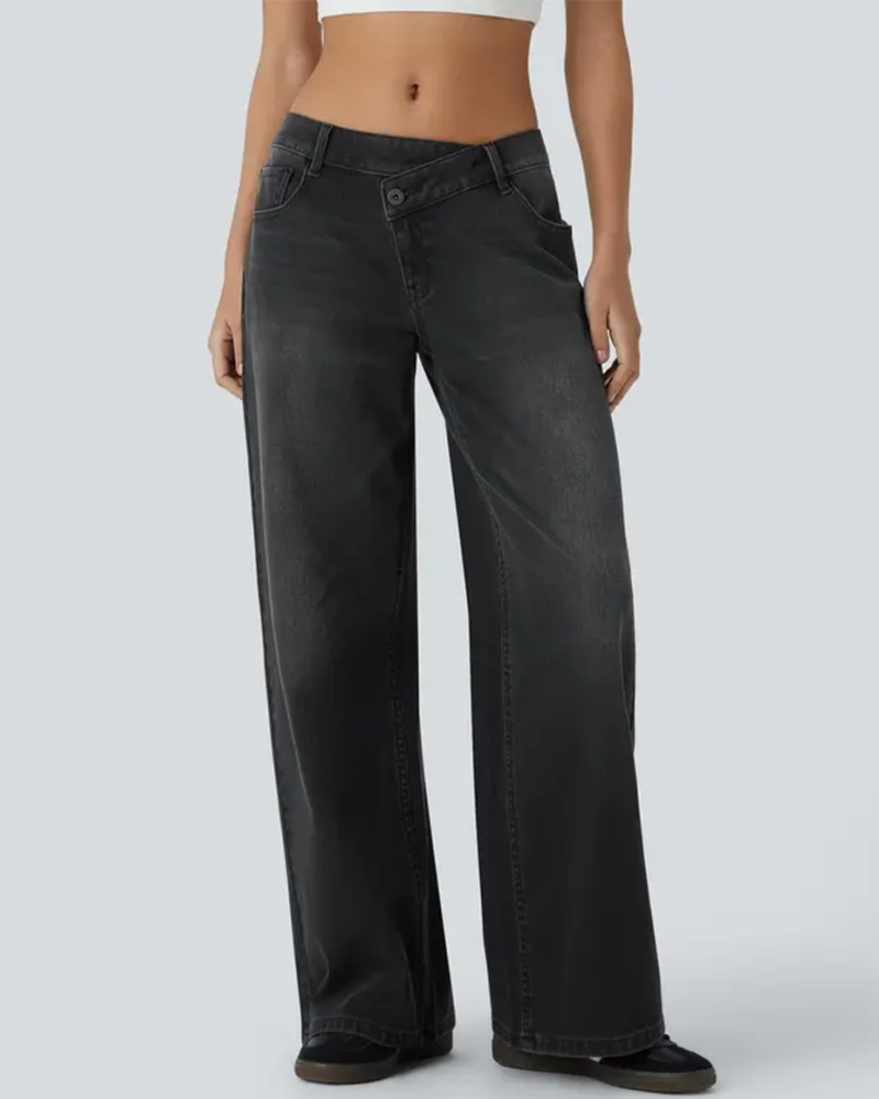 Asymmetrical Low-Waist Wide-Leg Jeans