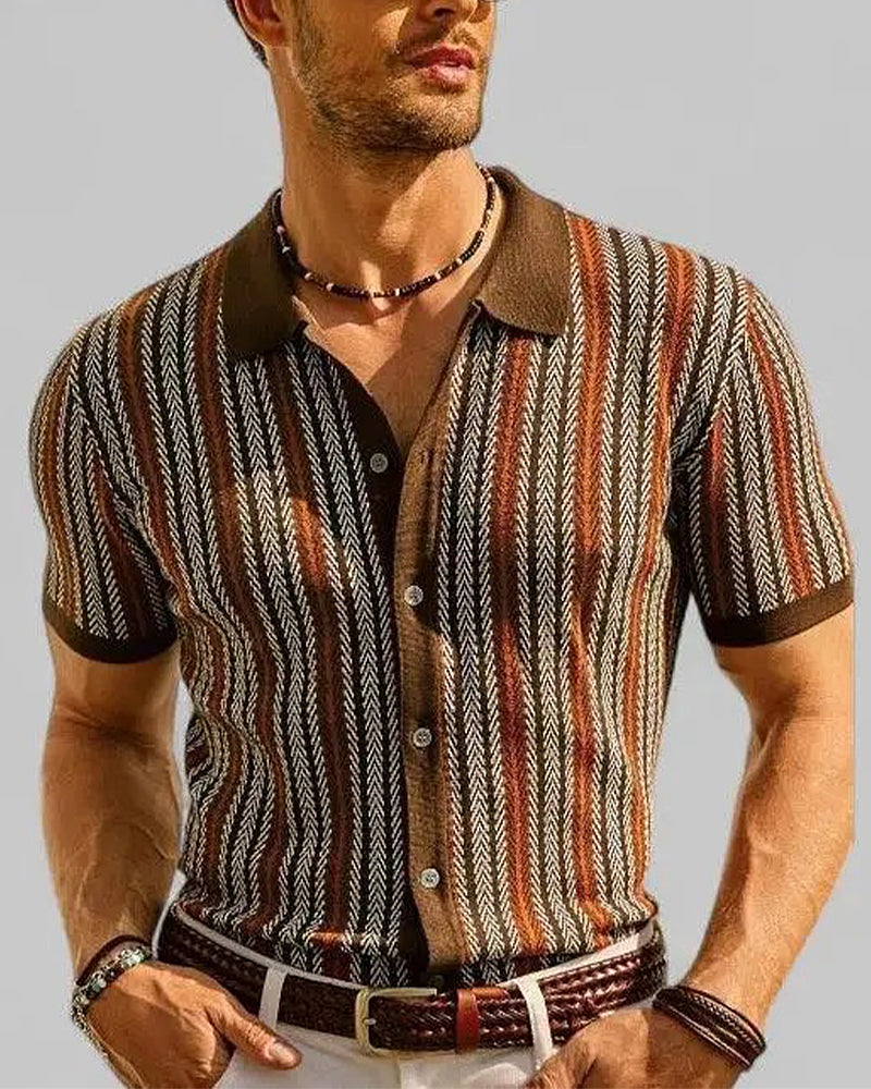 Lapel Men's Short Sleeve Button T-Shirt