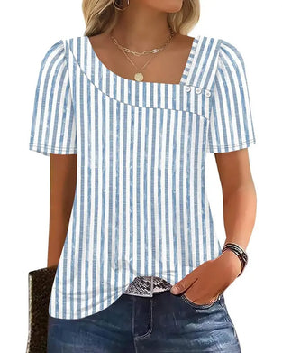 Striped Square Neck Asymmetrical Blouse