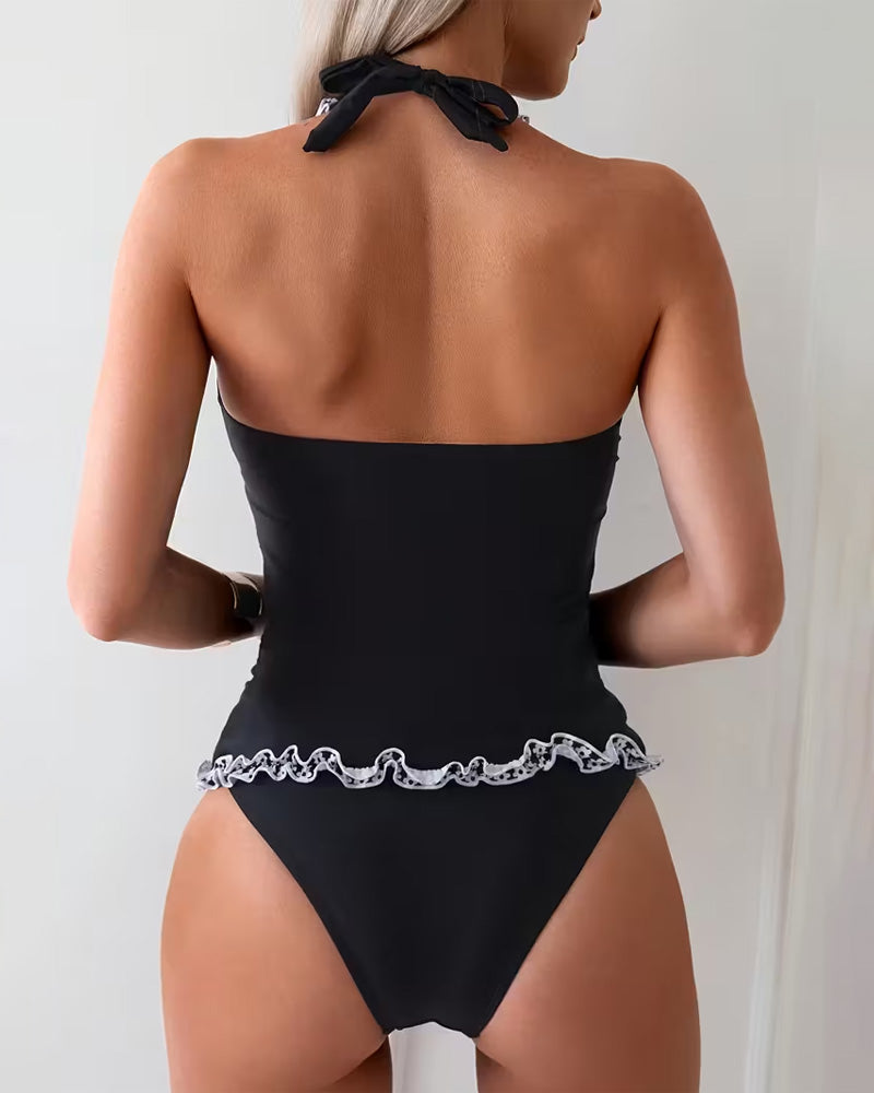 Casual Ruffled V-neck Two-Piece Swimsuit