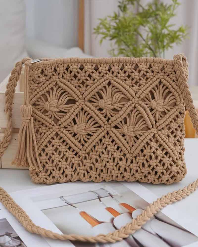 🏆Flash Sale⚡Minimalist Tassel Women's Clutch – Retro Cotton Rope Woven Bag, Summer Vacation Boho Beach Purse