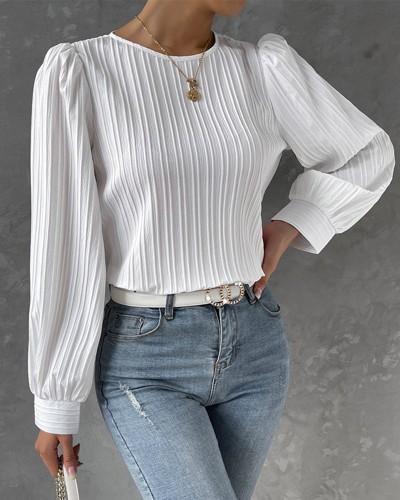 Lantern Sleeve Solid Blouse