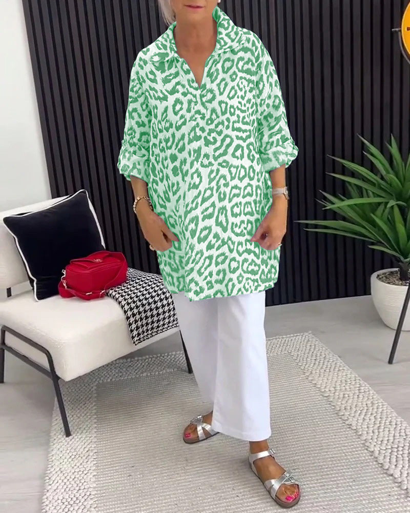 Lapel Leopard Print Blouse