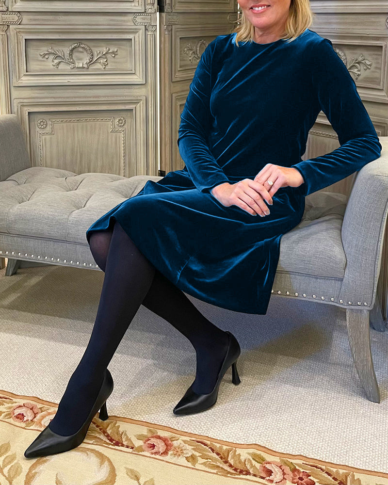 Pocket Velvet Round Neck Dress