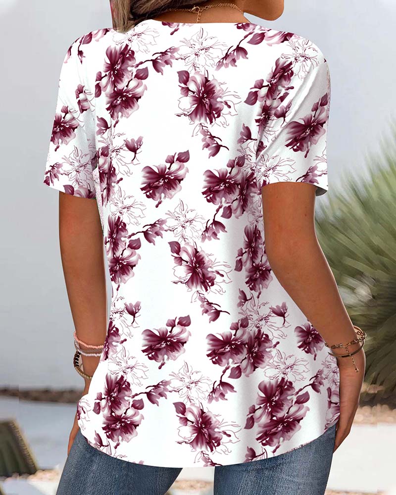 Floral Print Short-Sleeved Blouse