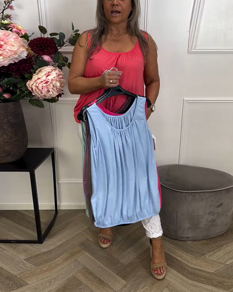 Aumora Sleeveless Solid Color Pleated Tank Top