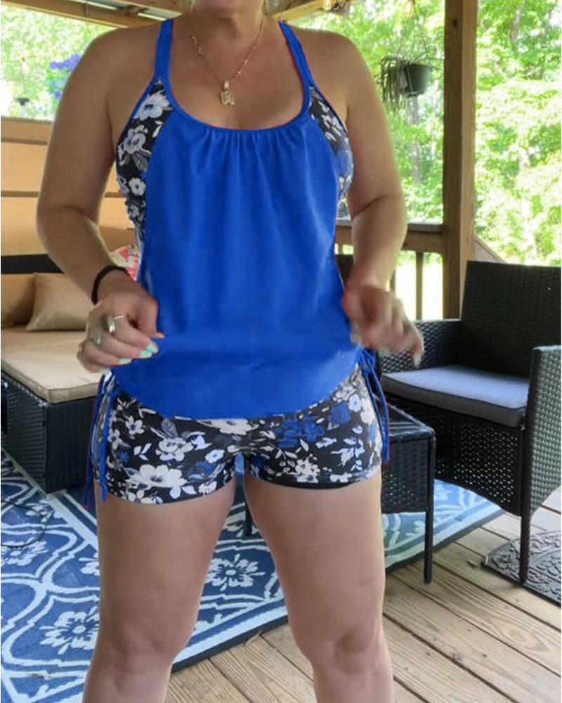 Printed Suspender Boxer Swimsuit