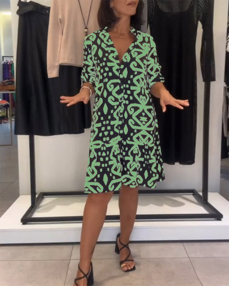 Aumora V-Neck Elegant Printed Dress