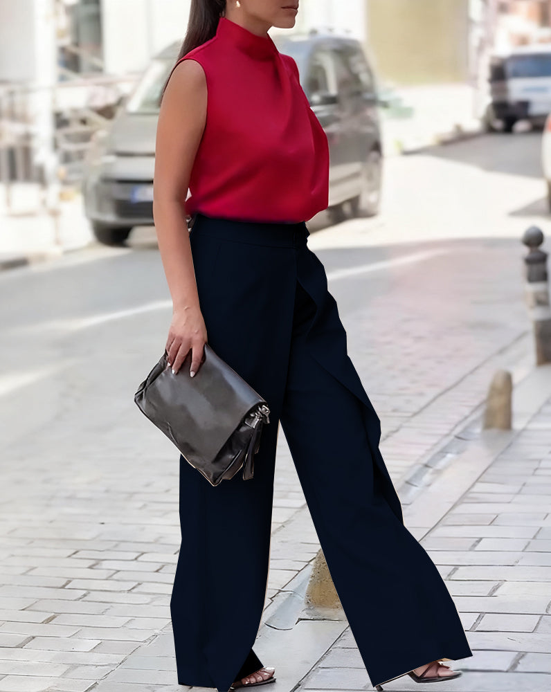 Asymmetric Layered Wide-Leg Pants