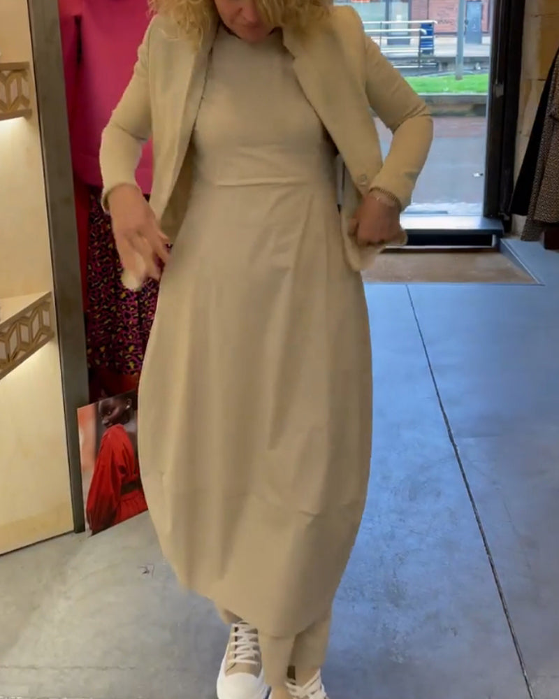Casual solid color long sleeve dress
