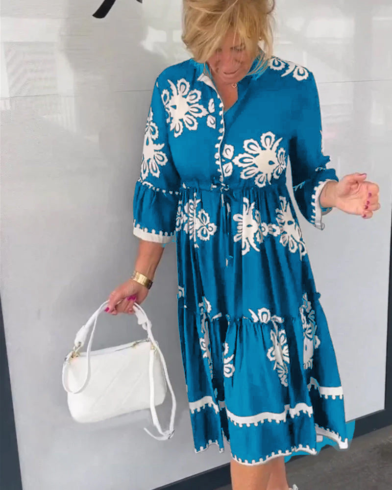 3/4 Sleeve Floral Print Dress