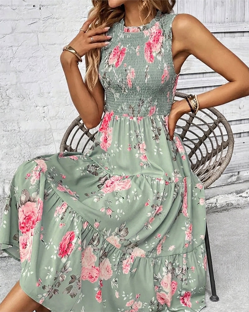 Floral Print Smocked Dress