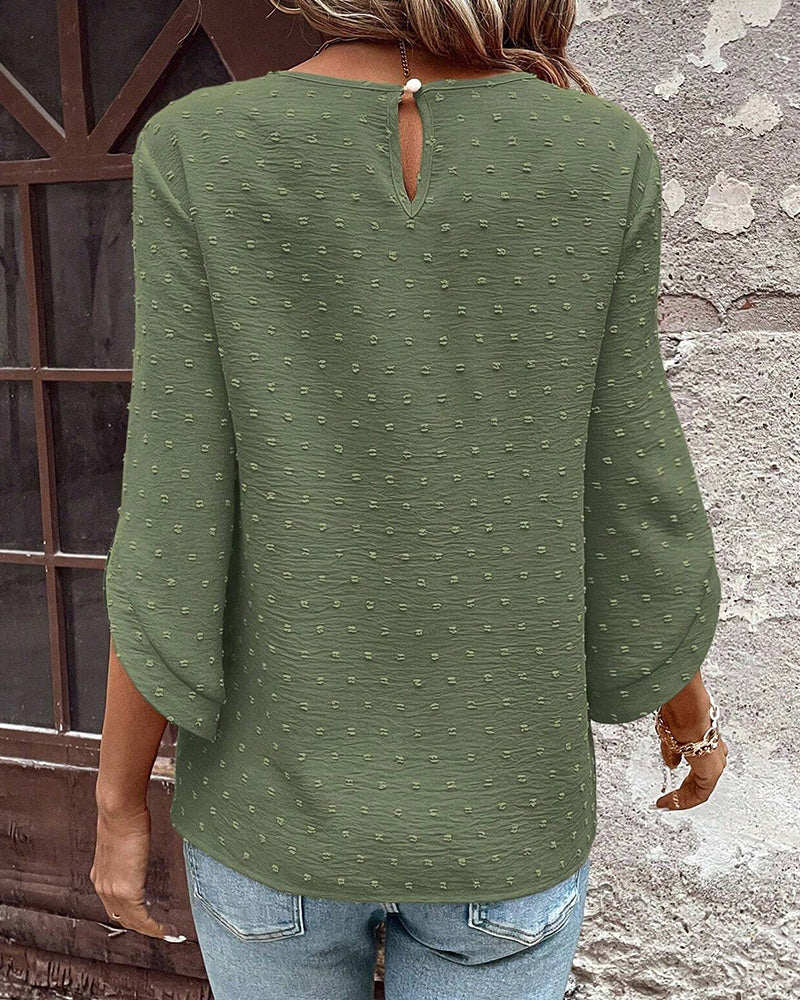 Round Neck Jacquard Solid Color Blouse