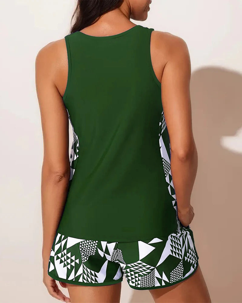 Tank-Top Geometric Print Two-Piece Swimsuit