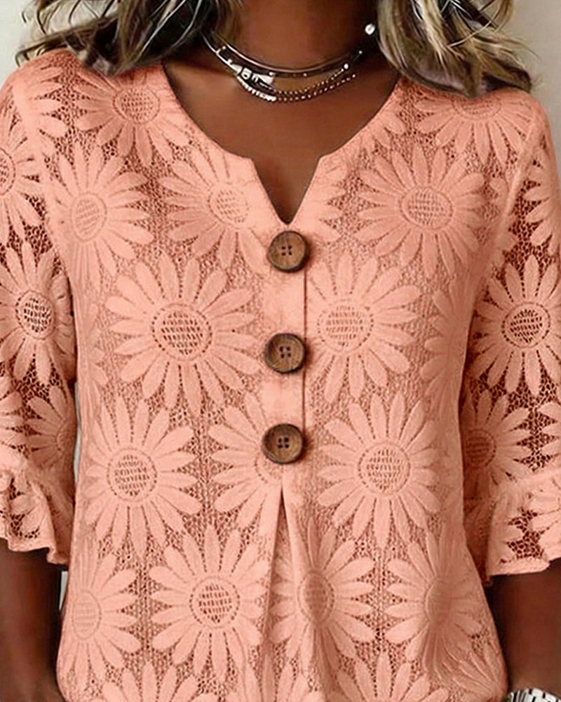 Ruffled Daisy-Print Blouse With Ruffle Sleeves