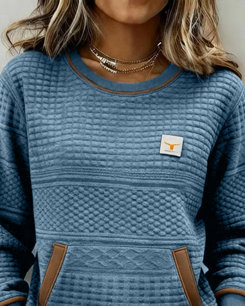 Crew Neck Color-Blocked Sweatshirt