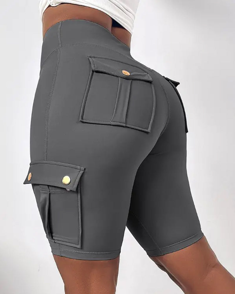 High-waisted cargo pocket shorts