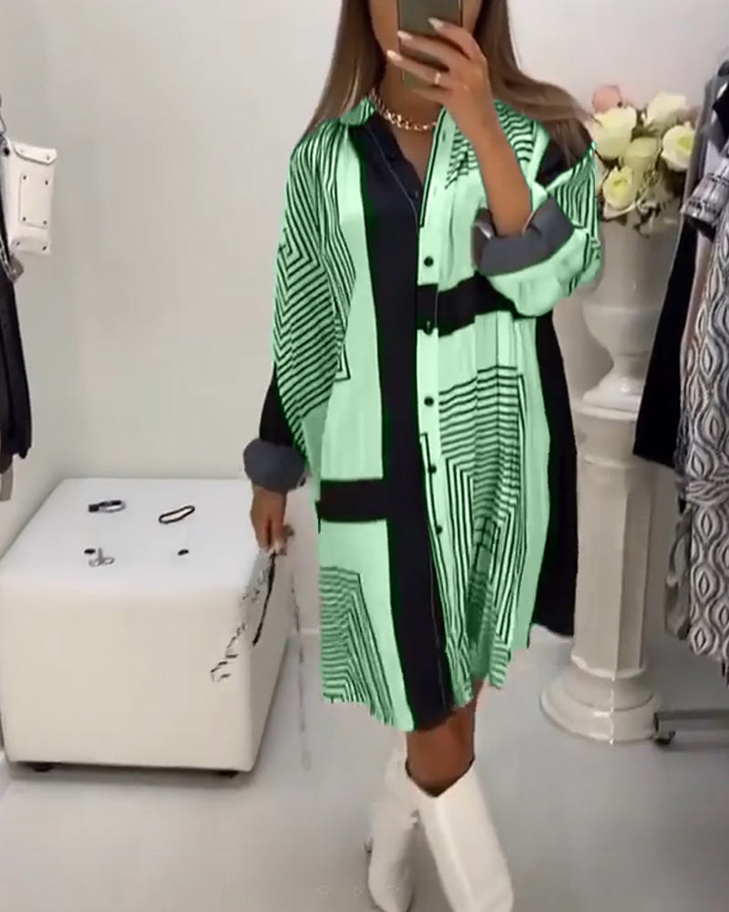 Button printed loose dress