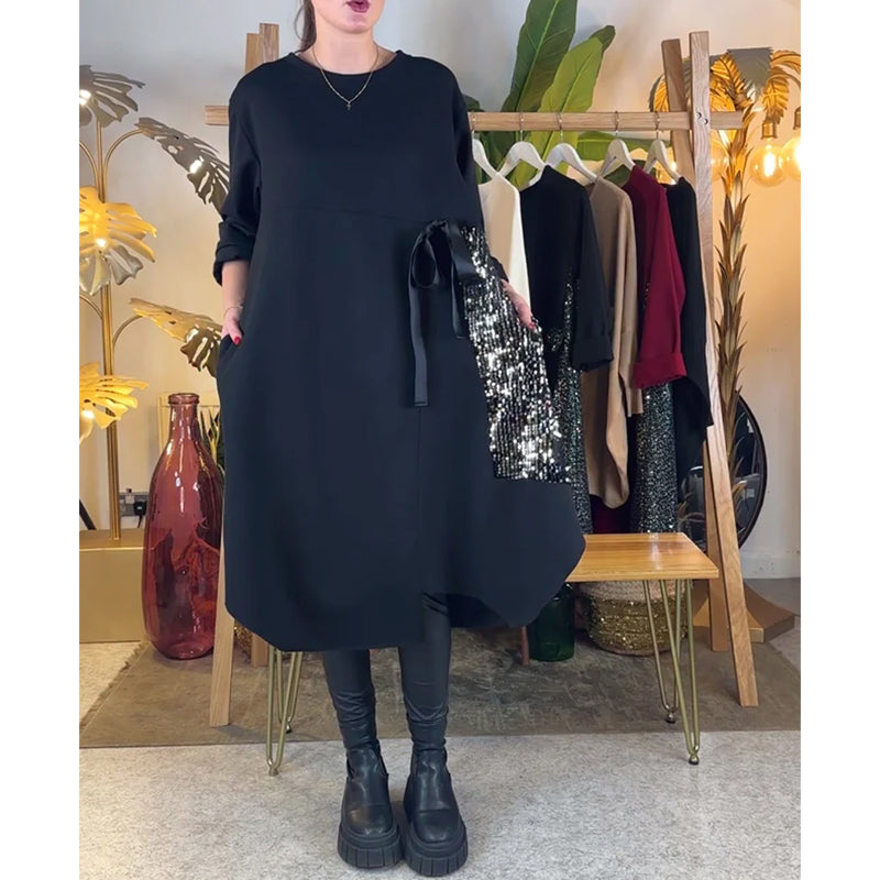 Long-Sleeved Loose Sequined Dress