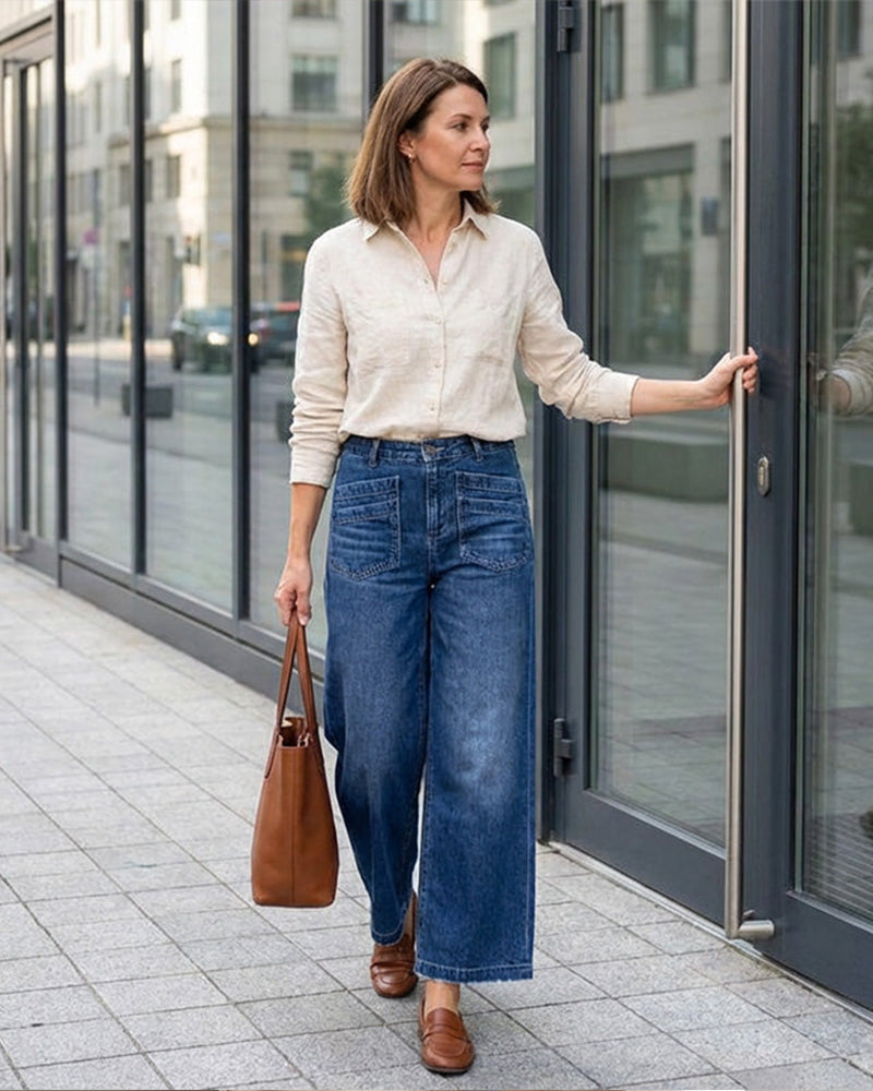 Women's Casual High-Rise Wide-Leg Pant