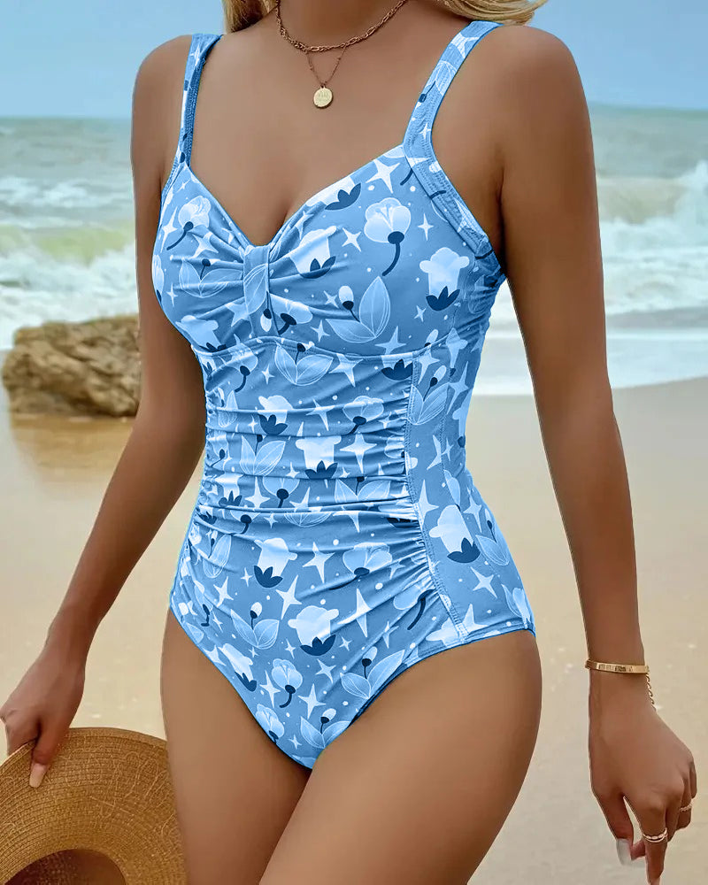 One-Piece Vest Print Swimsuit