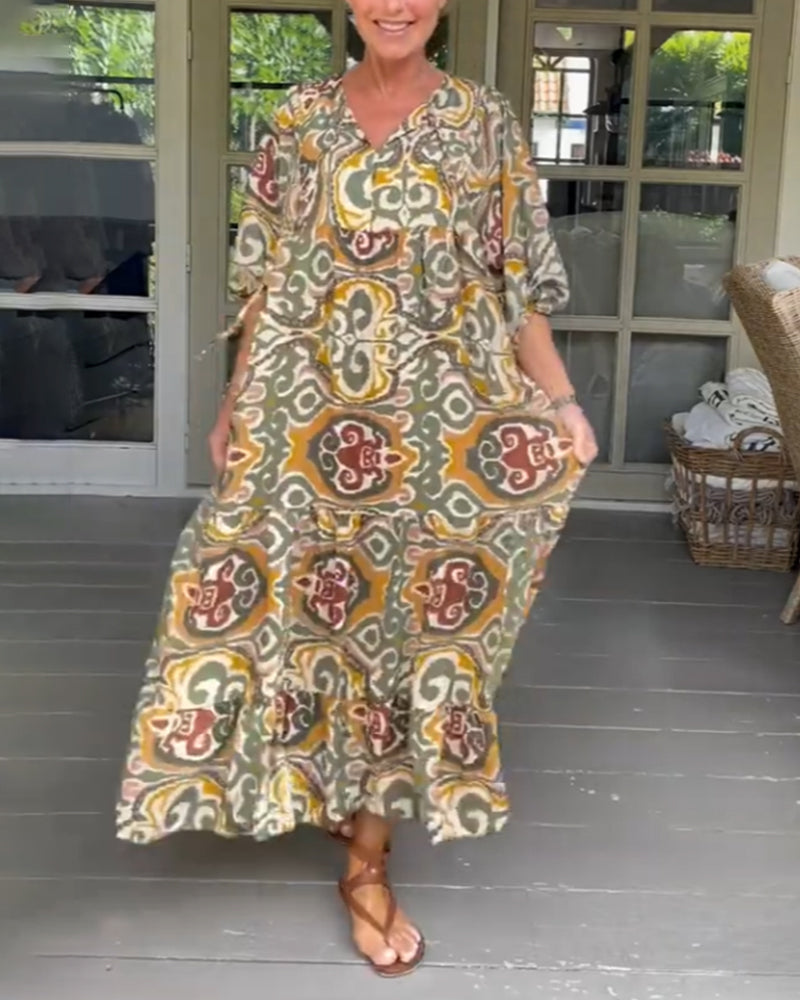 Printed V-neck maxi dress