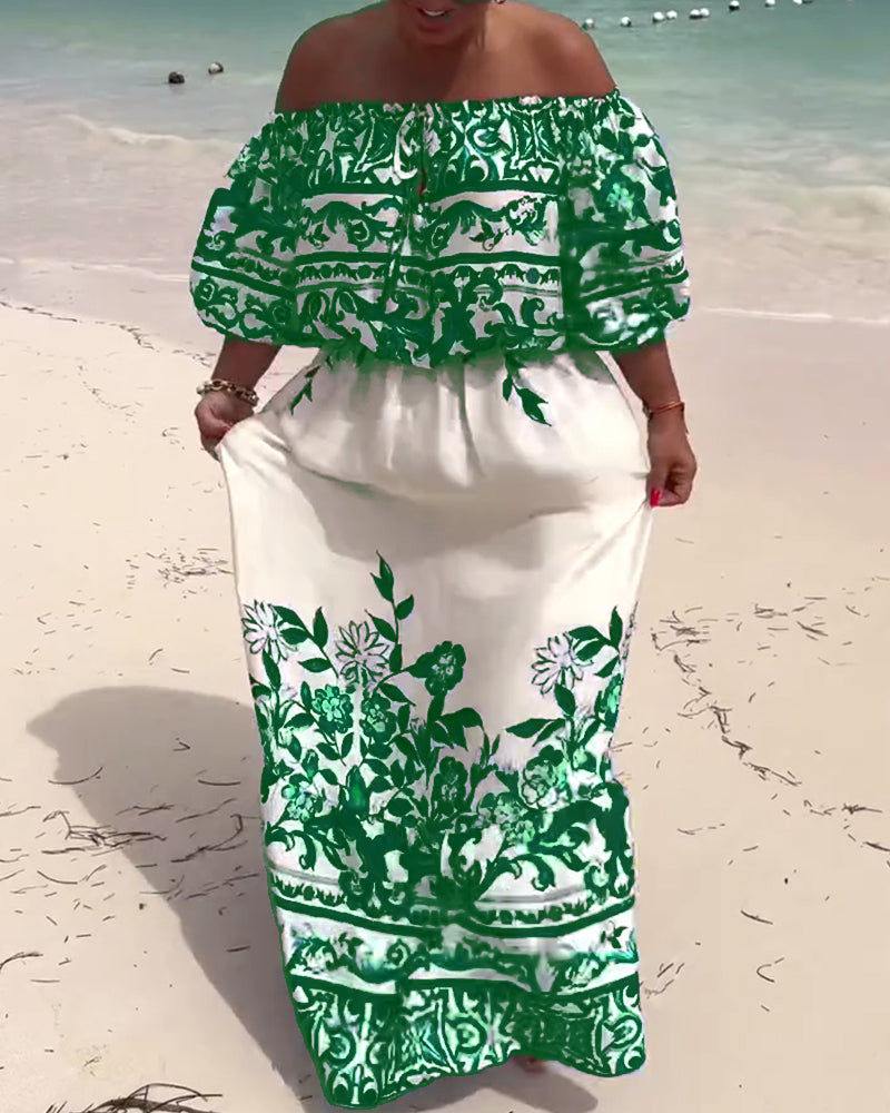 Off-Shoulder Printed Resort Dress