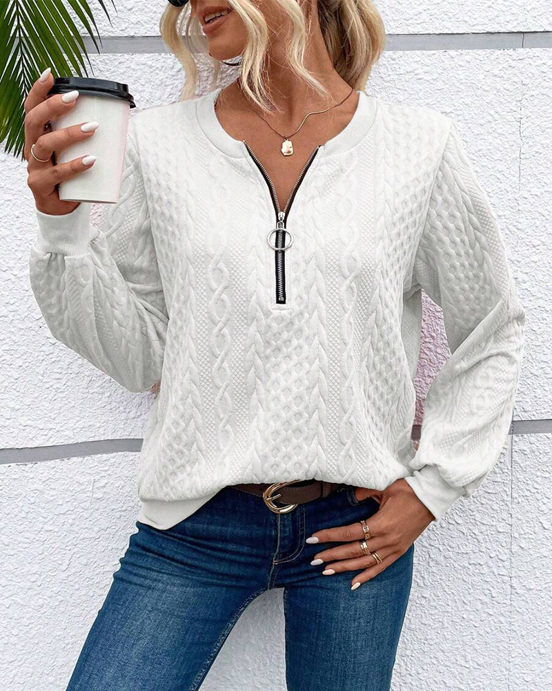 Casual solid color long sleeve zipper sweatshirt