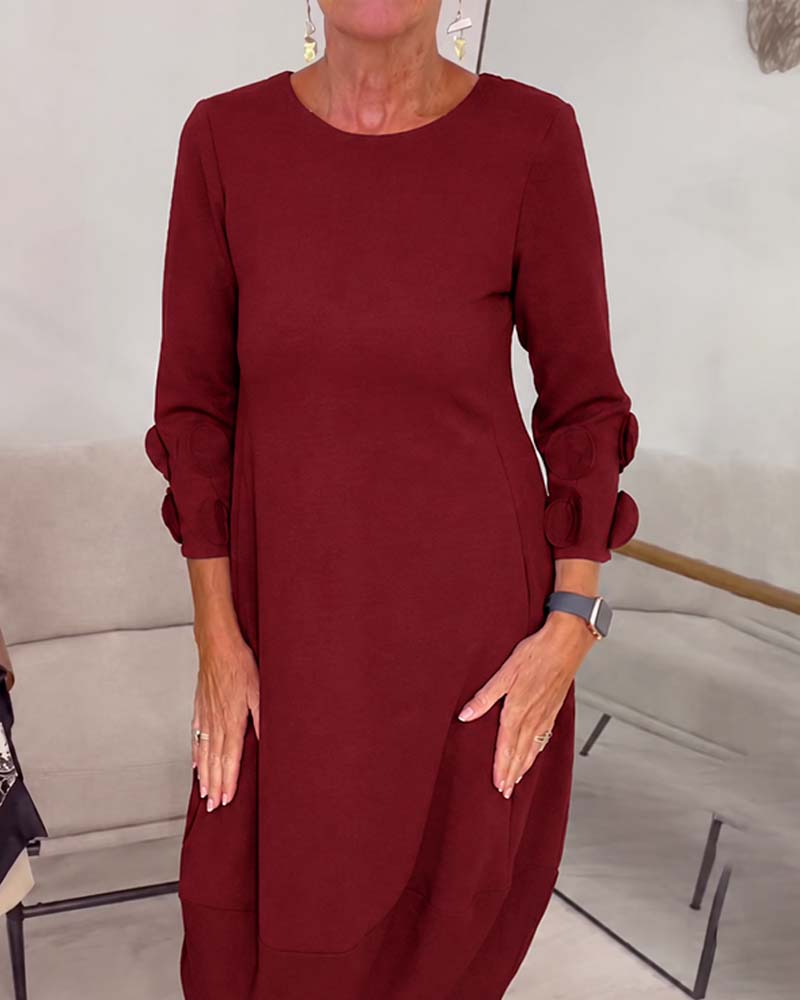 Crewneck Loose Fit Draped Casual Dress