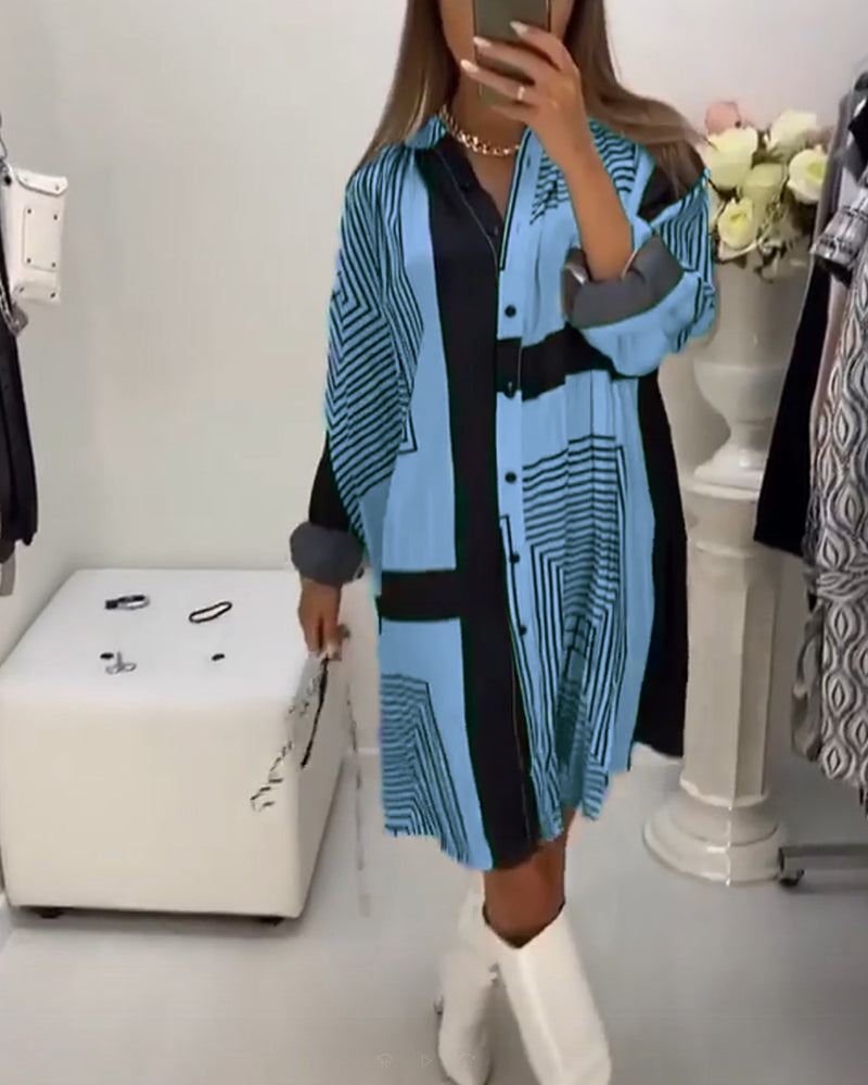 Button printed loose dress