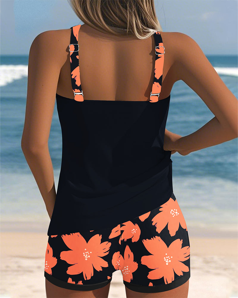 Aumora U-Neck Sleeveless Printed Boxer Tankini