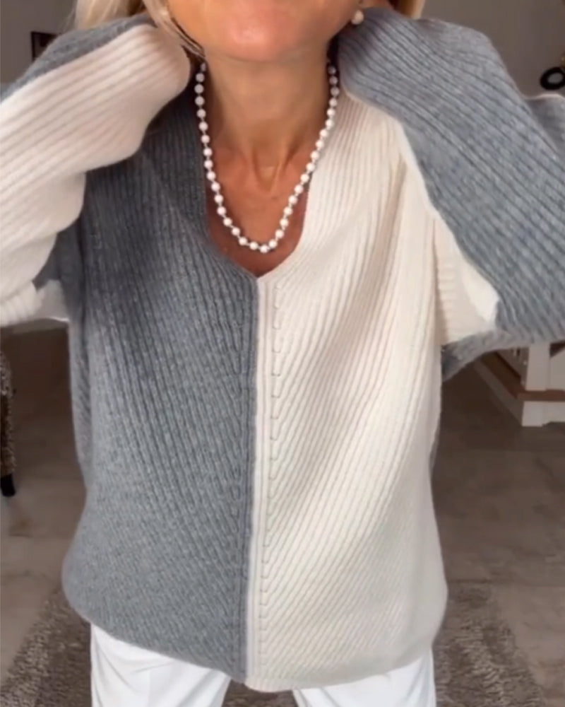 V-neck color block sweater