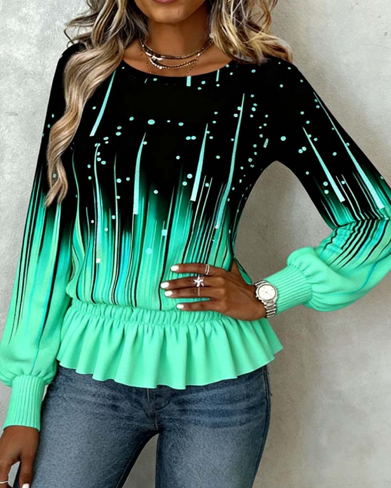 Lantern Sleeve Gradient Print Top