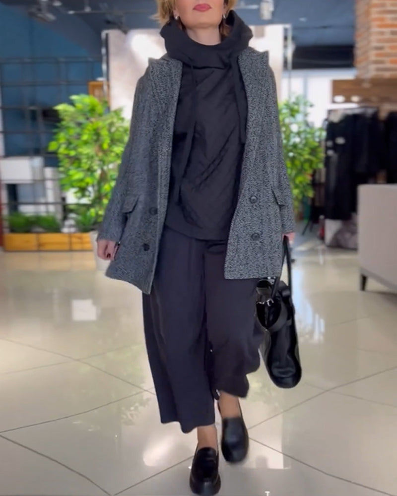 High Neck plaid Long Sleeve Hoodies