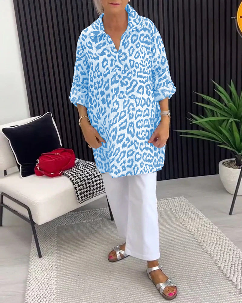 Lapel Leopard Print Blouse