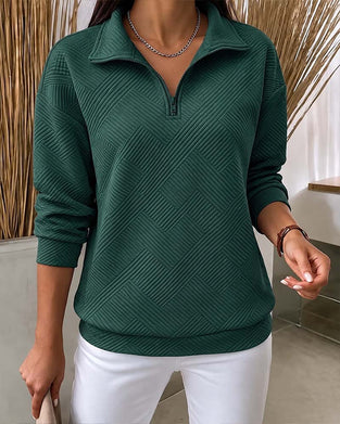 Solid Color Half-Zip Lapel Sweatshirt