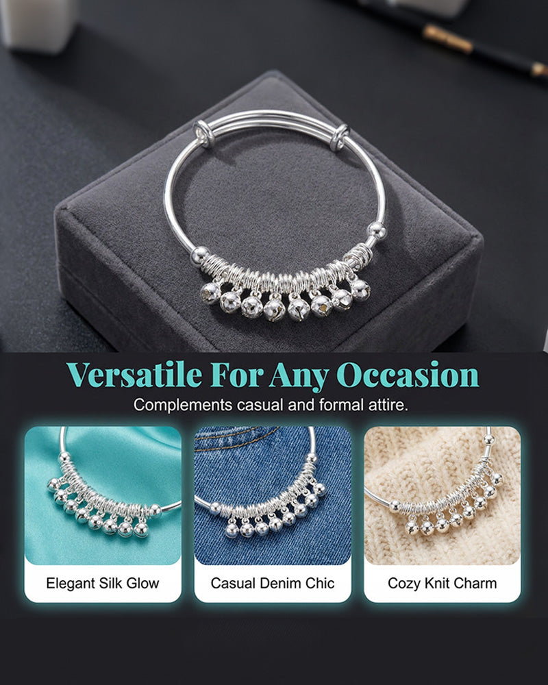 Adjustable Silver Bell Charm Bangle Bracelet