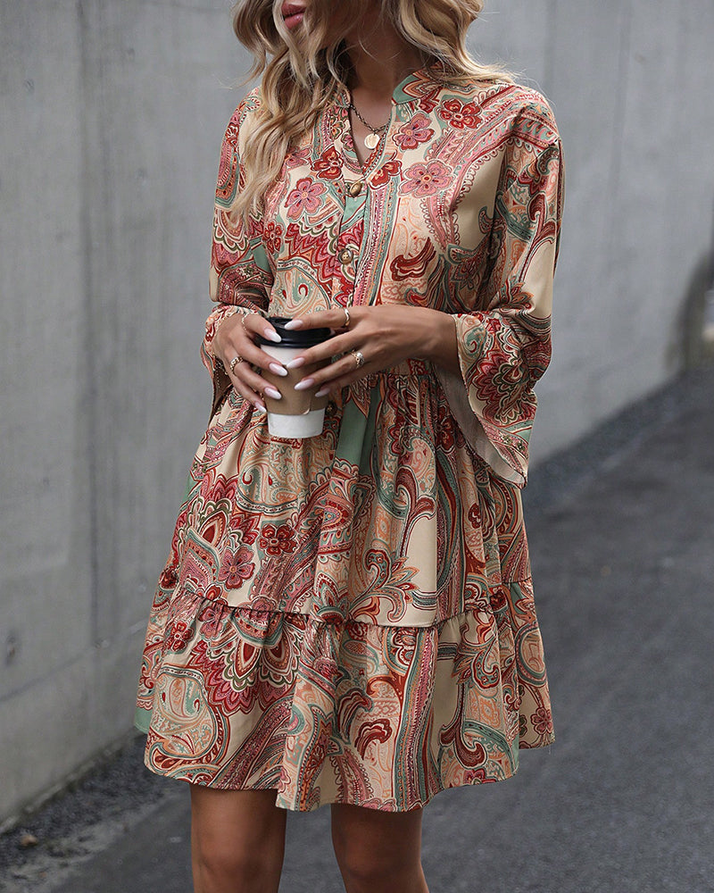 Paisley Print V-neck Dress