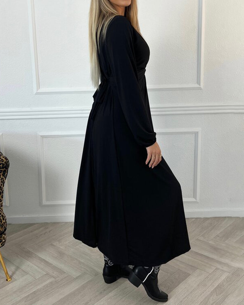 Sexy solid color Long Sleeve Dress