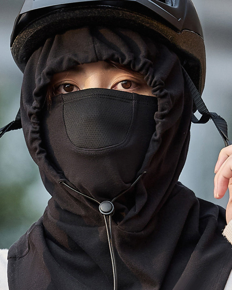 Hooded face mask with neck warmer for cycling