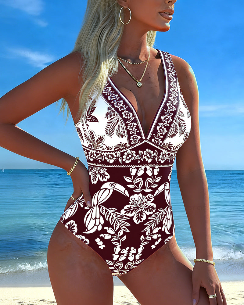 Tropical Flower And Bird One-Piece