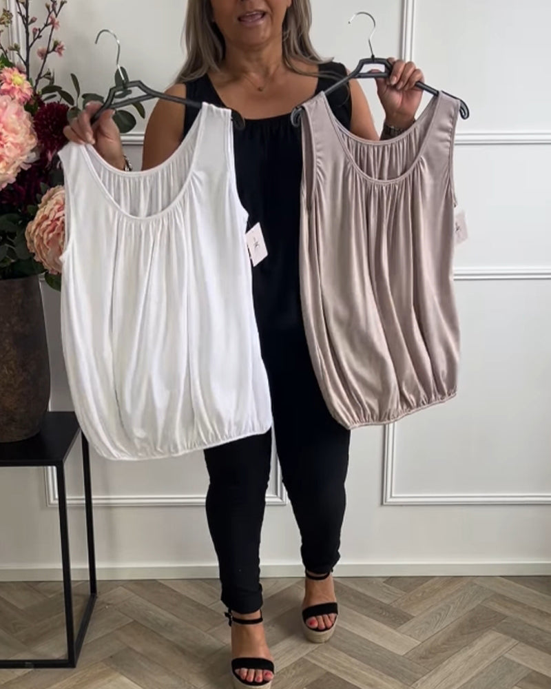 Aumora Sleeveless Solid Color Pleated Tank Top