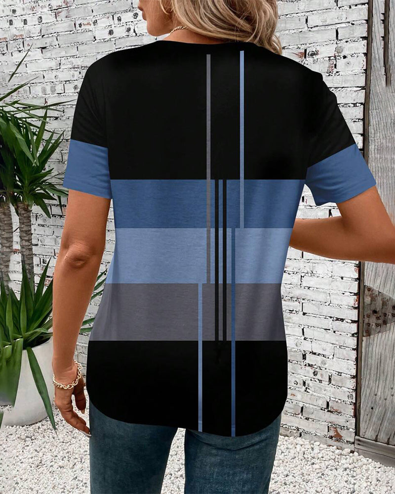 Round Neck Geometric Print Short Sleeve T-Shirt