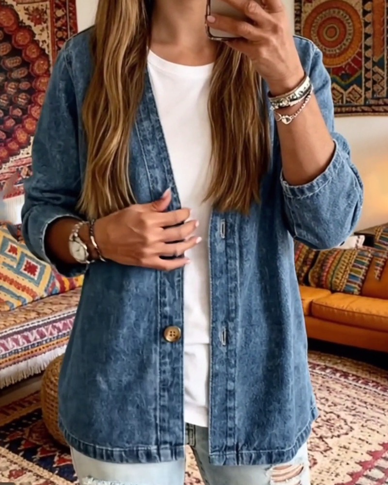 Denim V-Neck Cardigan Coat