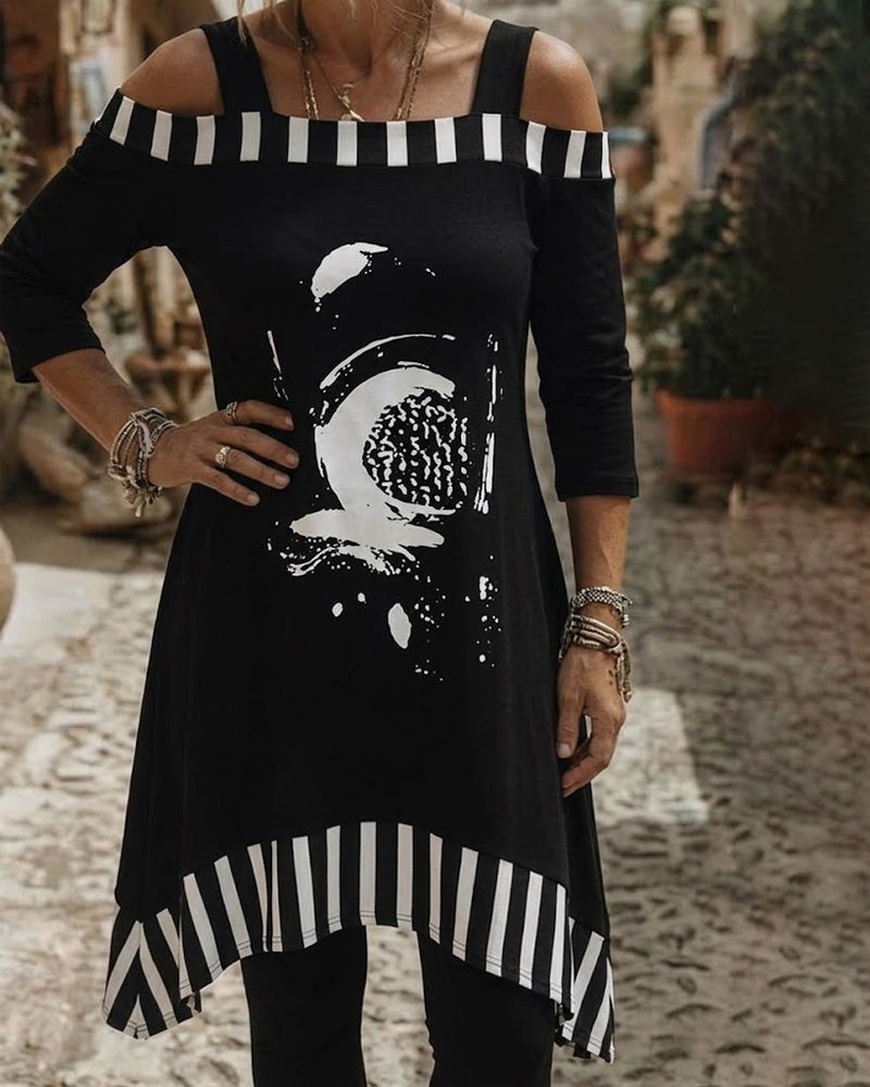Aumora Off-Shoulder Irregular Loose Print Dress